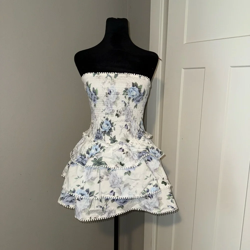 Princess Polly Sunkiss Frill Mini Dress White / Blue 4 - Picture 5 of 6